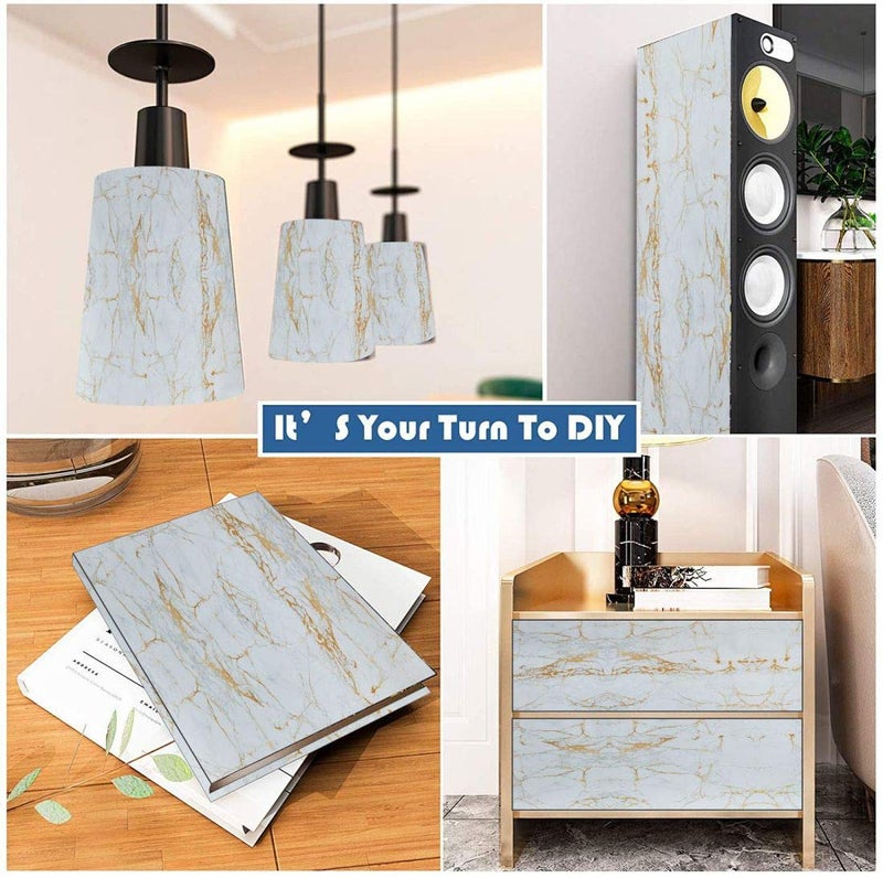 Elton White & Gold Matt Marble Furniture Film Wallpaper for Cupboard Door, Almirah, Fridge, Tabletop, Wall, Floor DIY & Renovation Project 2 x 16 feet - Image 5