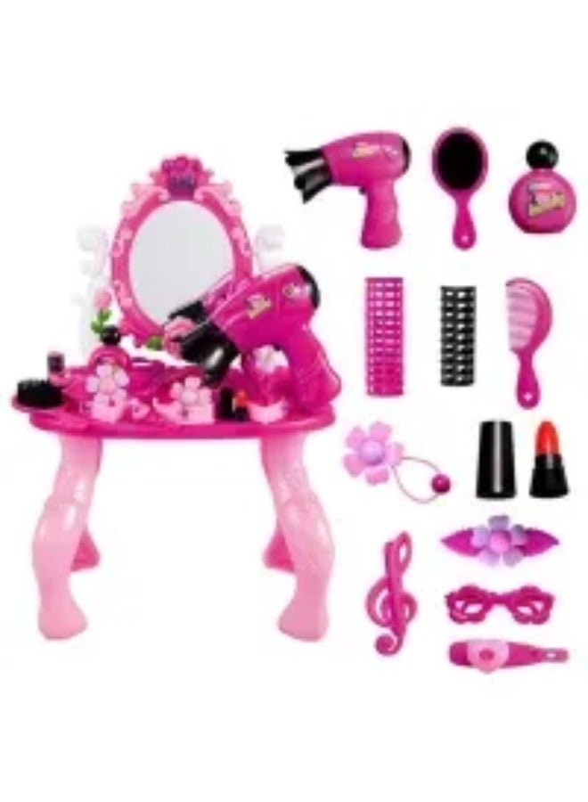 Kids Pink Dressing Table Play Set with Makeup Accessories - Image 2