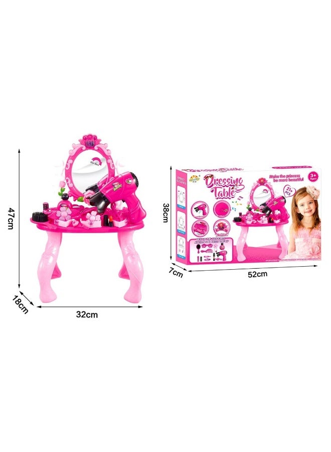 Kids Pink Dressing Table Play Set with Makeup Accessories - Image 1