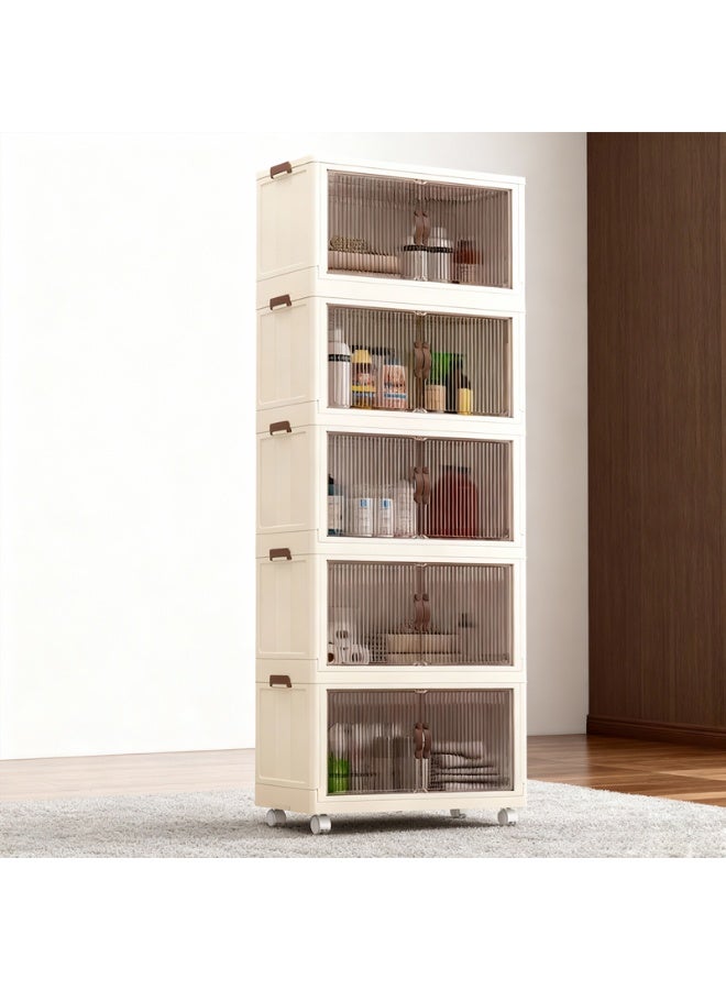 MOMENT 5 Layer Stackable Storage Bins with Lids, Cabinet with Wheels Dual Opening Storage Box, Collapsible Closet Organizer Foldable Clothes Snacks Toys Book Container Case (50x23x111cm) - Image 2