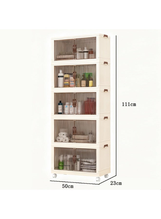 MOMENT 5 Layer Stackable Storage Bins with Lids, Cabinet with Wheels Dual Opening Storage Box, Collapsible Closet Organizer Foldable Clothes Snacks Toys Book Container Case (50x23x111cm) - Image 4