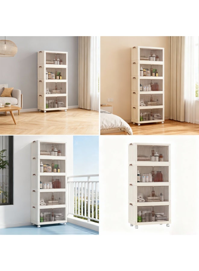 MOMENT 5 Layer Stackable Storage Bins with Lids, Cabinet with Wheels Dual Opening Storage Box, Collapsible Closet Organizer Foldable Clothes Snacks Toys Book Container Case (50x23x111cm) - Image 3