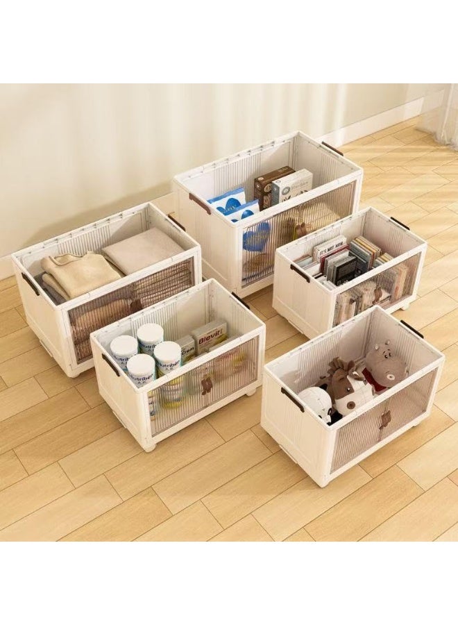 MOMENT 5 Layer Stackable Storage Bins with Lids, Cabinet with Wheels Dual Opening Storage Box, Collapsible Closet Organizer Foldable Clothes Snacks Toys Book Container Case (50x23x111cm) - Image 5