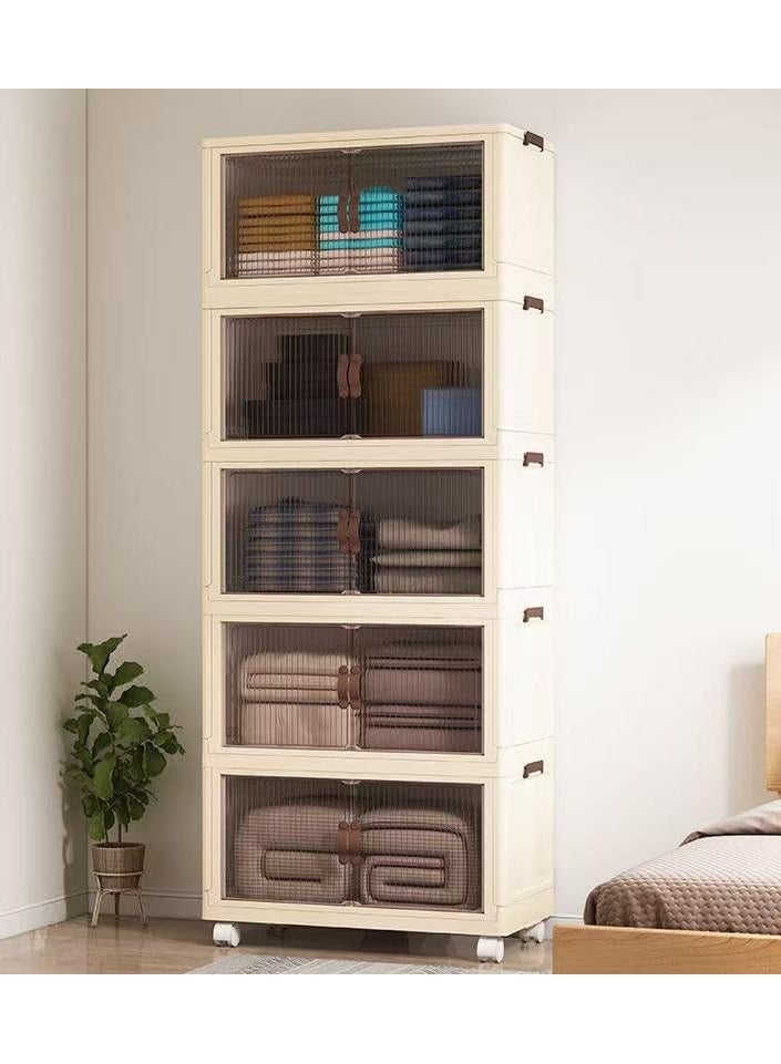 MOMENT 5 Layer Stackable Storage Bins with Lids, Cabinet with Wheels Dual Opening Storage Box, Collapsible Closet Organizer Foldable Clothes Snacks Toys Book Container Case (50x23x111cm) - Image 1