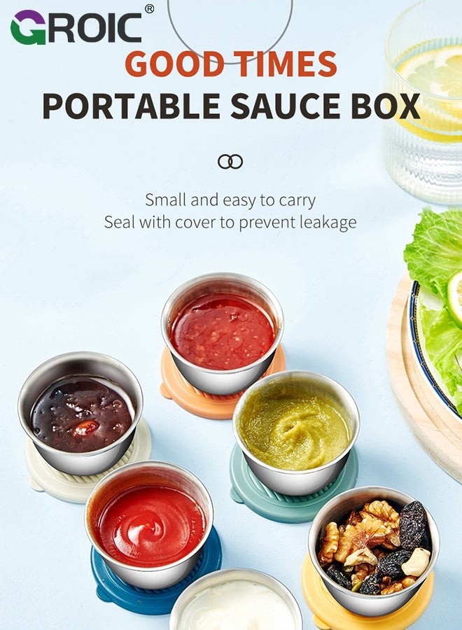 GROIC 6 Pcs 50ml Salad Dressing Container To Go, Small Stainless Steel Sauce Cups with Leakproof Silicone Lids, Condiment Containers with Lids, Reusable Sauce Containers for Lunch Boxes, Travel - Image 2