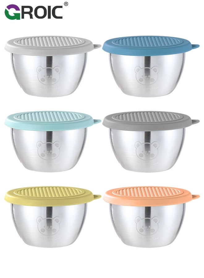 GROIC 6 Pcs 50ml Salad Dressing Container To Go, Small Stainless Steel Sauce Cups with Leakproof Silicone Lids, Condiment Containers with Lids, Reusable Sauce Containers for Lunch Boxes, Travel - Image 1