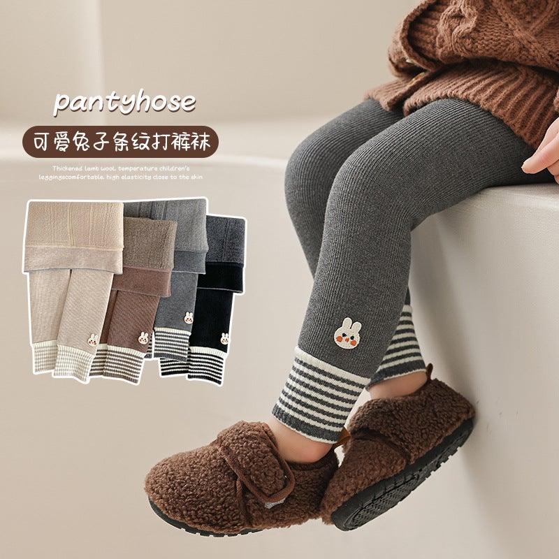 New 24 Girls' Leggings Fleece-Lined Thickened Outer Wear Children'S Winter Warm Cotton Pants Baby One-Piece Velvet - Image 5