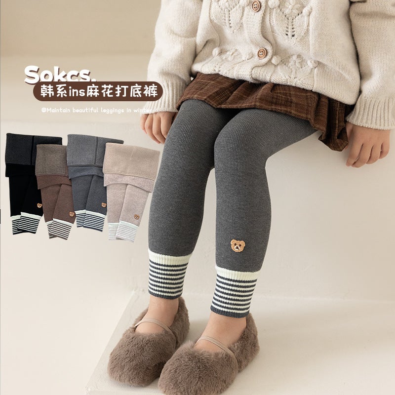 New 24 Girls' Leggings Fleece-Lined Thickened Outer Wear Children'S Winter Warm Cotton Pants Baby One-Piece Velvet - Image 1