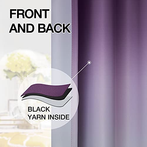 SimpleHome Rod Pocket Ombre Room Darkening Curtains for Bedroom, Light Blocking Gradient Purple and Greyish White Thermal Insulated Curtains Drapes for Living Room,2 Panels, 52x84 inches Length - Image 4