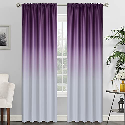 SimpleHome Rod Pocket Ombre Room Darkening Curtains for Bedroom, Light Blocking Gradient Purple and Greyish White Thermal Insulated Curtains Drapes for Living Room,2 Panels, 52x84 inches Length - Image 1
