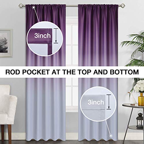 SimpleHome Rod Pocket Ombre Room Darkening Curtains for Bedroom, Light Blocking Gradient Purple and Greyish White Thermal Insulated Curtains Drapes for Living Room,2 Panels, 52x84 inches Length - Image 2