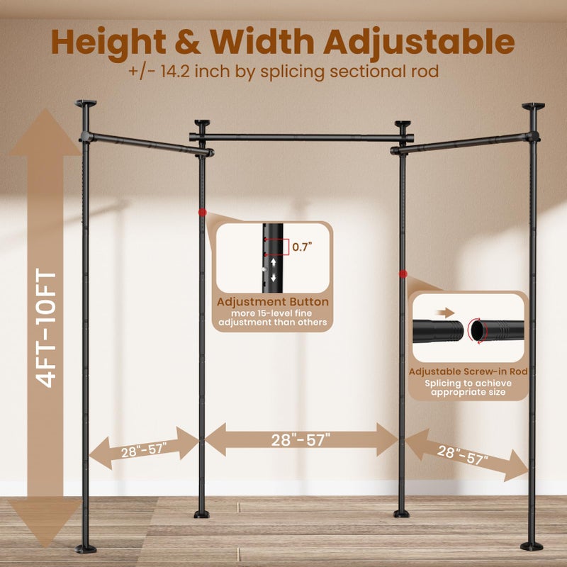 BONPALLY Room Divider Curtain Rod for Wide Space Room Separation, 28-171inch(W) 4-10ft(H) Adjustable No Drilling Tension Curtain Rods, Heavy Duty Temporary Privacy Wall Divider, Black - Image 3