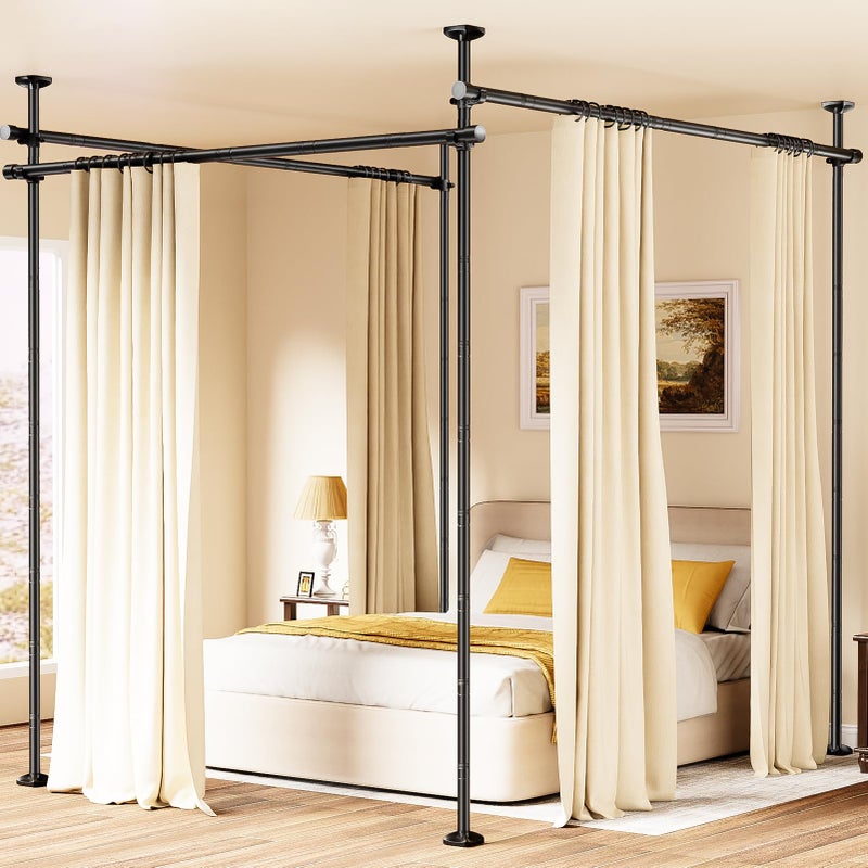 BONPALLY Room Divider Curtain Rod for Wide Space Room Separation, 28-171inch(W) 4-10ft(H) Adjustable No Drilling Tension Curtain Rods, Heavy Duty Temporary Privacy Wall Divider, Black - Image 1