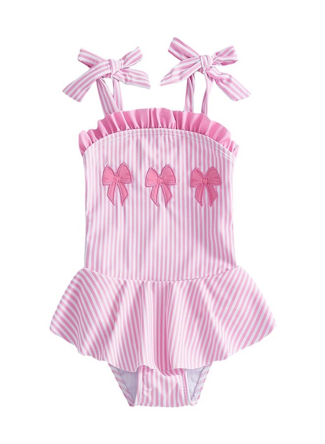 Nyapruwe Baby Girl Swimsuit Infant One Piece Swimwear Toddler Sleeveless Skirt Bathing Suit Summer Beach Swim Suits (Three Bows, 0-3 Months) - Image 1