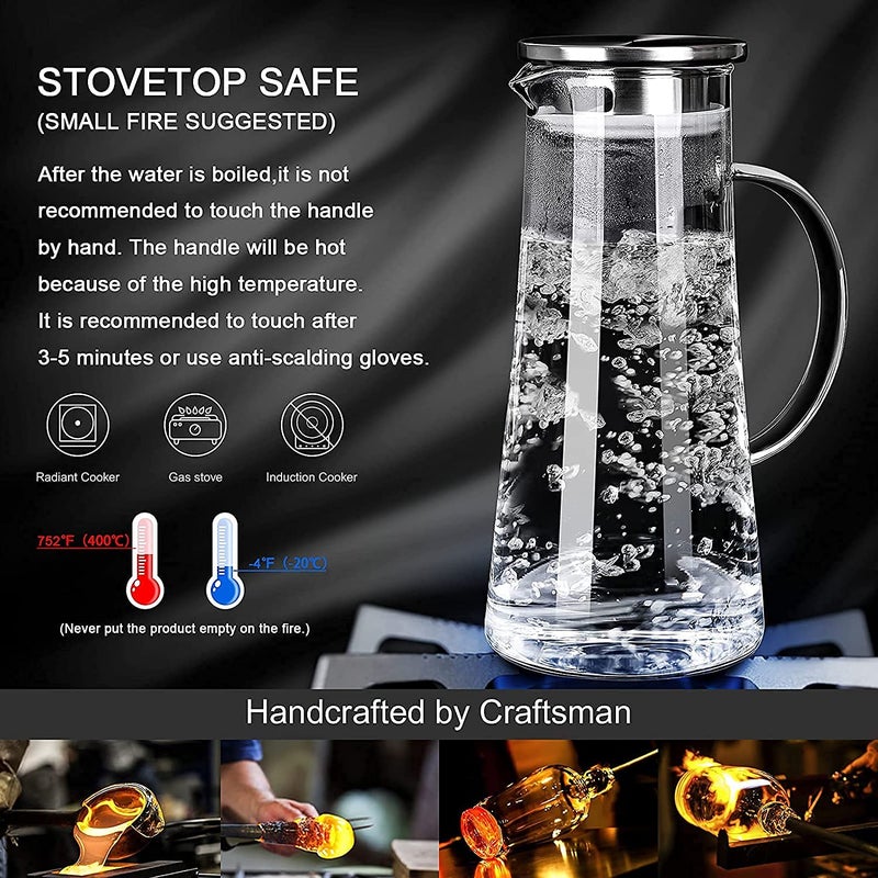 GETFLINX GETFLINX 1.3 Liter Glass Pitcher with Stainless Steel Lid Iced Tea Water Wine Coffee Milk Juice Beverage Carafe & Sun Tea Jar 1300ml  - Image 2