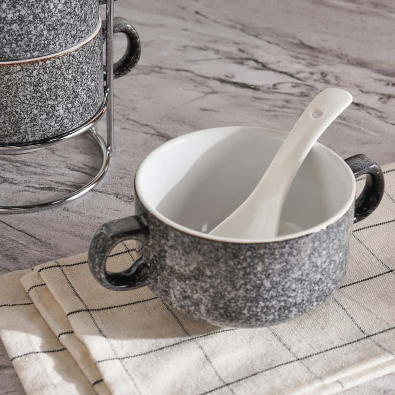 Pan Home طقم حساء بيتروبيلا من الخزف - رمادي داكن - Image 2