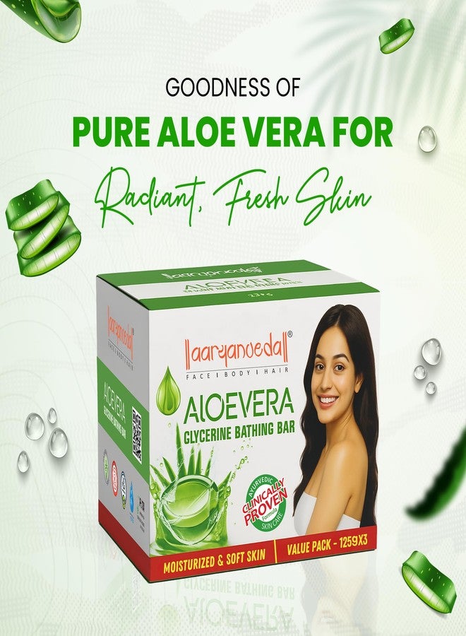 Aryanveda Aloe Vera & Glycerine Bathing Soap Bar 125g (Pack of 3) | For Glowing, Soft & Nourished Skin | Unisex Body Soap - For Men & Women - Image 2