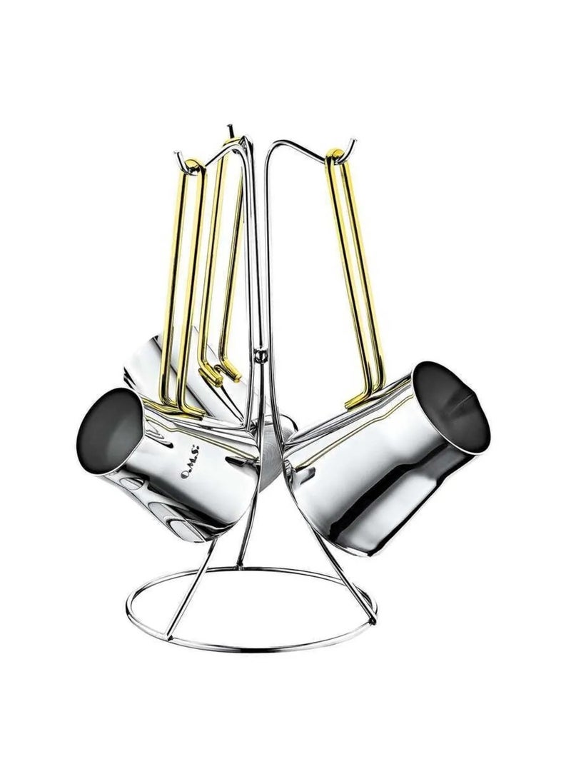 طقم ركوات قهوه تركي ستانلس ستيل مقاس 0.25 , 0.35 , 0.50 لتر  مع حامل -صناعه تركيه