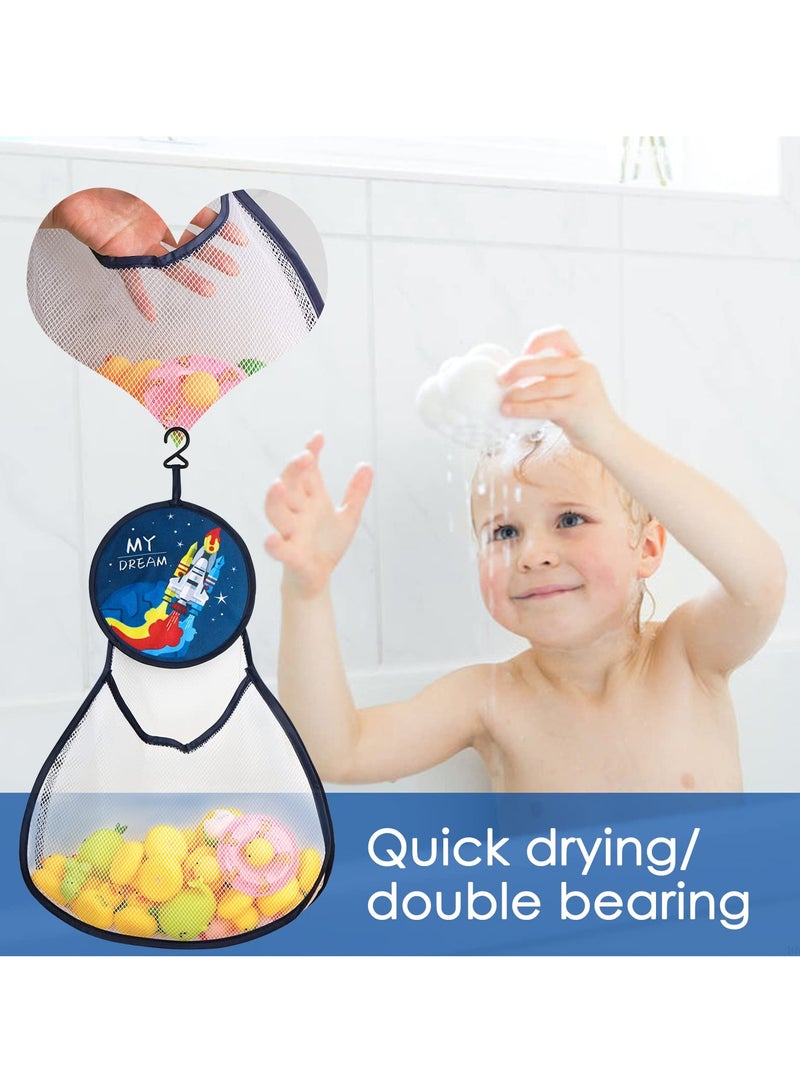 Excefore 2 Pack Bathroom Hanging Toys Storage Bag, Baby Bath Toy Organizer Hanging Bath Toy Storage, with Hooks, Large Capacity Bath Toy Mesh Bag, Rocket and Zebra - Image 4