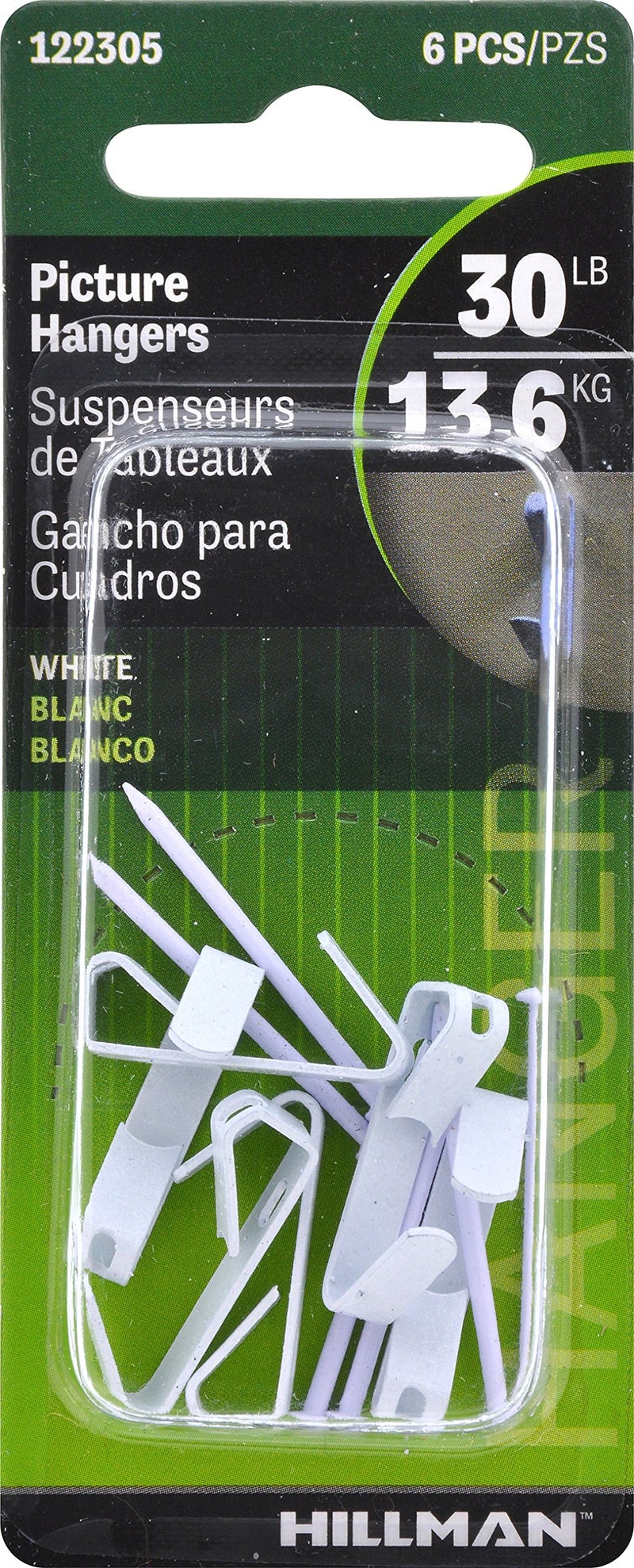 Hillman 122305 White Conventional Picture Hanger 6 Pack 30lb - Image 2