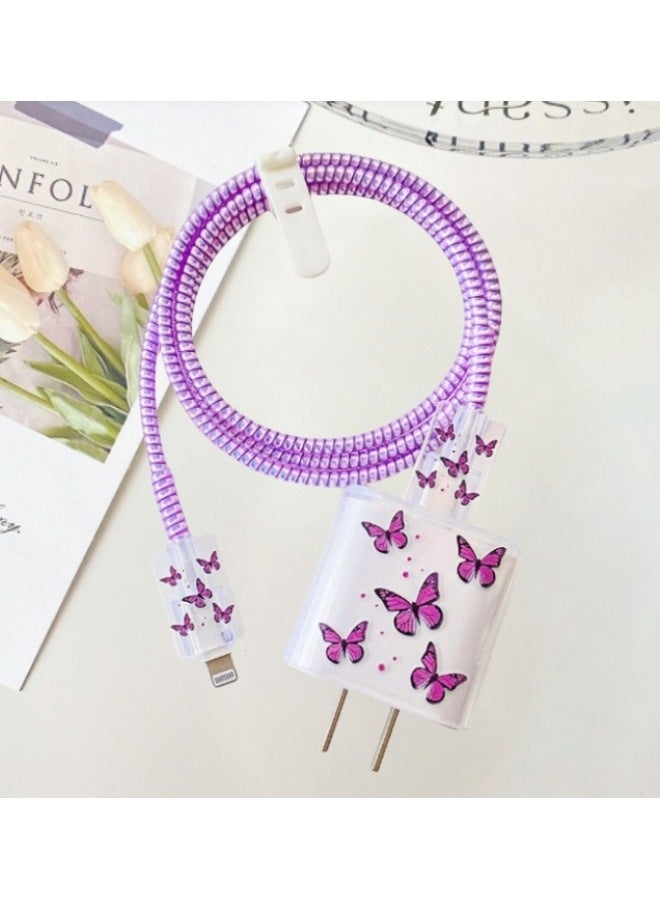 Frosted For Apple 20w/18w Charging Head Cover Data Line Protective Cover Bite Cherry Blossom-Colour:Purple Butterfly - Image 1