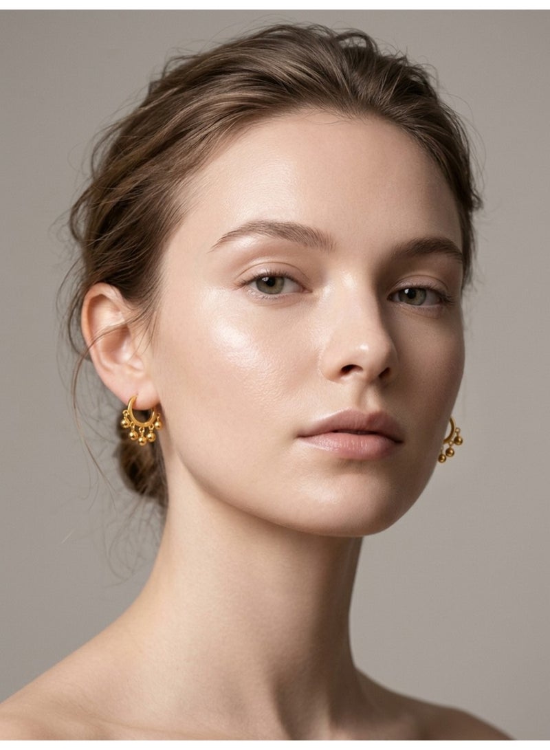 Julia Store 18K Gold Plated Aesthetic Exquisite Luxury Elegant Dainty Cute Trendy Timeless Dangle Balls Minimalist Hypoallergic Huggie Hoop Earrings For Women Jewelry Gift - Image 4