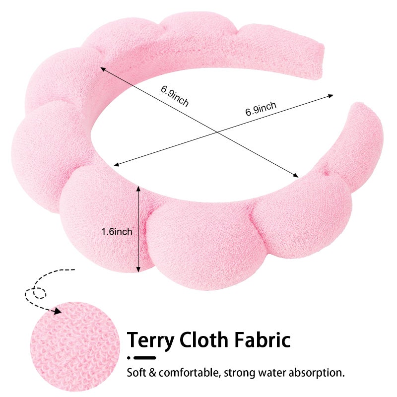 WHAVEL 3 Pack Spa Headband Skincare Headbands, Makeup Headband Sponge Terry Cloth Headbands Face Wash Headband Puffy Hair Band for Washing Face Women Girls (Pink) - Image 2