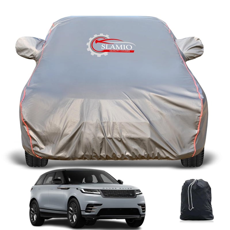 Slamio Heavy-Duty Car Body Cover for Range Rover Velar | Waterproof, Dustproof, UV Protection, Custom Fit, Heavy Belt & Buckle with Mirror & Antenna Pocket | Dark Grey - Image 1