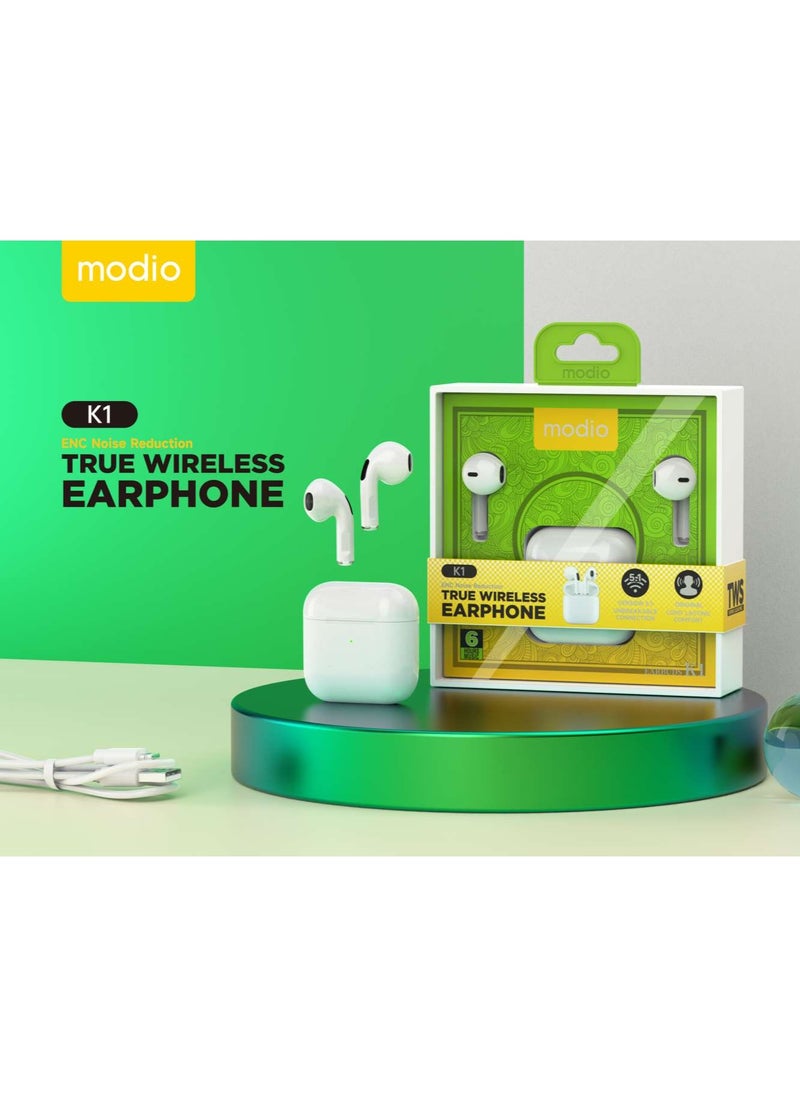 Modio K1 Wireless Bluetooth Earbuds With HD Sound Quality and Touch Control Compatible With All Android Devices