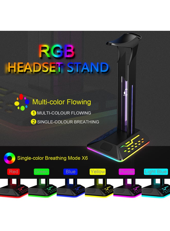 Loquat Rgb Gaming Headset Stand Colorful Lighting Dual Usb Game Headphone Display Rack Esports Headphone Holder Bracket-Color:Black-Style:D8  - Image 2