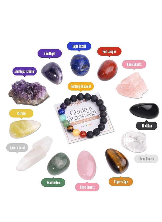 Large Crystals and Healing Stones, 13 PCS Premium Healing Crystals Kit, 7 Colorful Gemstones, 7 Chakra Therapy Starter Collection Including Rose Quartz, Citrine, Amethyst, Gift Box, Guide  - Image 2