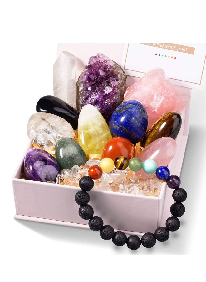 Large Crystals and Healing Stones, 13 PCS Premium Healing Crystals Kit, 7 Colorful Gemstones, 7 Chakra Therapy Starter Collection Including Rose Quartz, Citrine, Amethyst, Gift Box, Guide  - Image 1