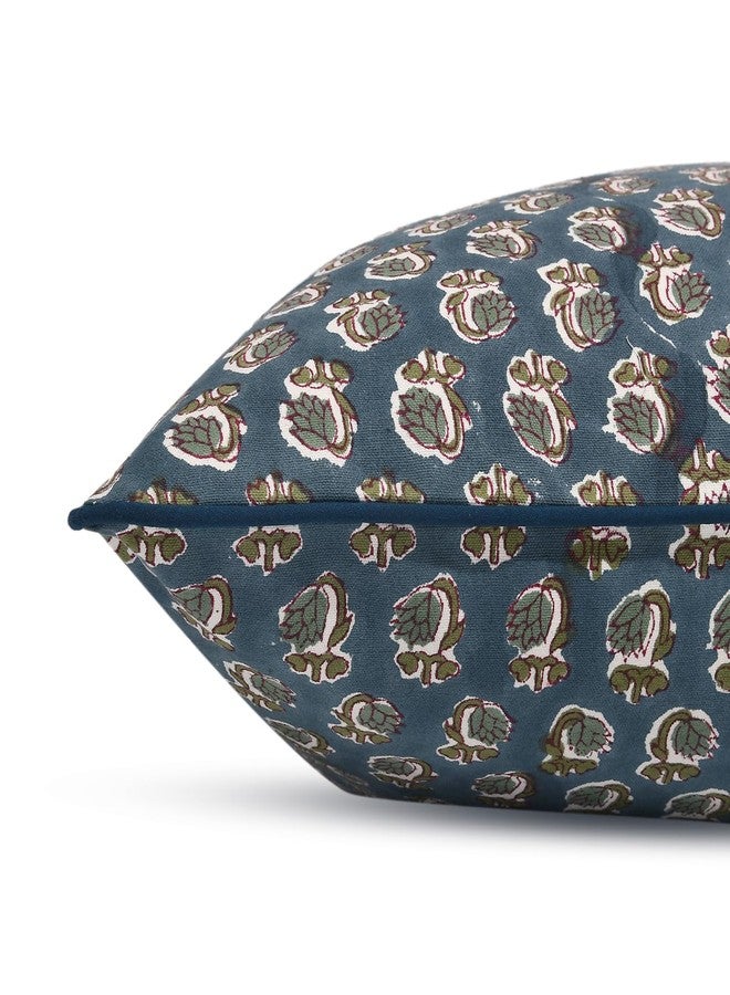 Ridhi Modern Farmhouse Pillow Covers Decorative Cotton Throw Pillow Covers Set of 2 Peacock Blue Cushion Covers for Boho Couch Sofa Bed Living Room Spring Home Decor 18x18 - Image 4