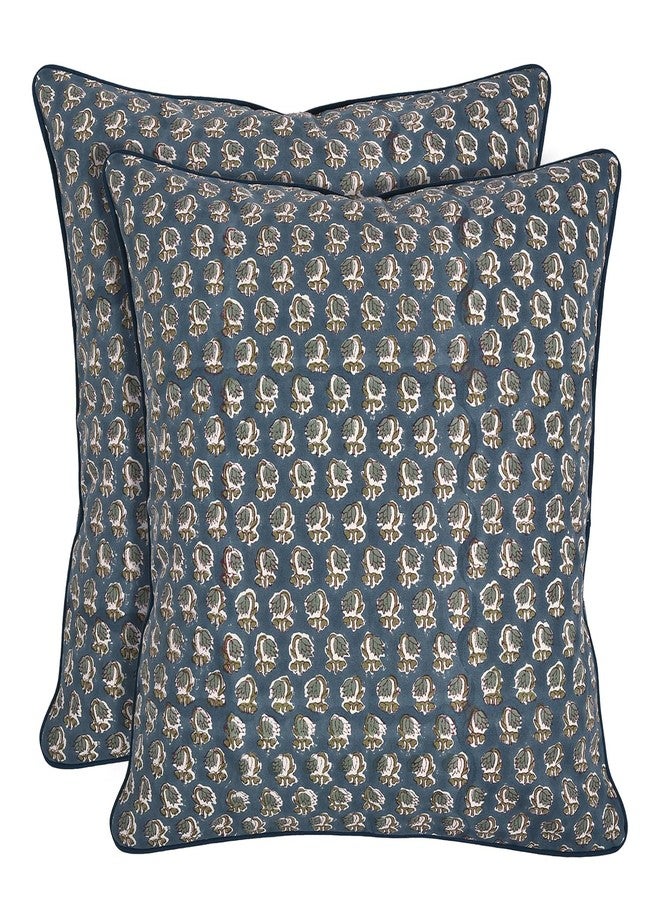 Ridhi Modern Farmhouse Pillow Covers Decorative Cotton Throw Pillow Covers Set of 2 Peacock Blue Cushion Covers for Boho Couch Sofa Bed Living Room Spring Home Decor 18x18 - Image 1