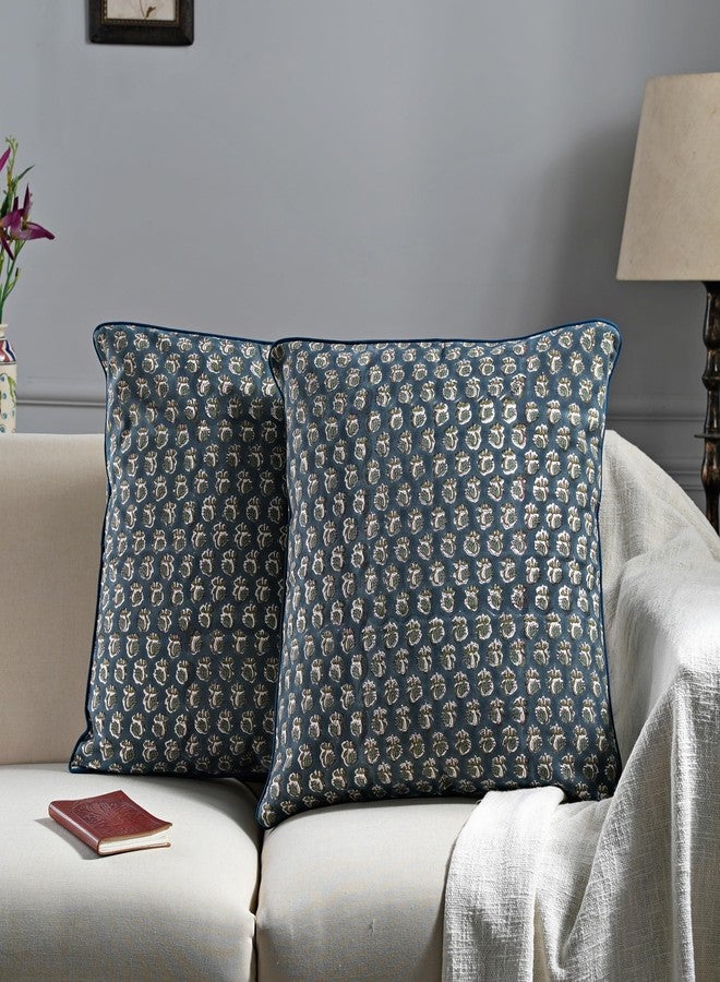 Ridhi Modern Farmhouse Pillow Covers Decorative Cotton Throw Pillow Covers Set of 2 Peacock Blue Cushion Covers for Boho Couch Sofa Bed Living Room Spring Home Decor 18x18 - Image 2
