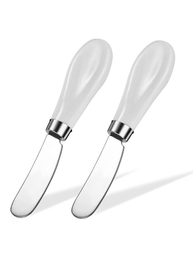 2 Pack Stainless Steel Butter Spreader Knife, Butter Knife with White Porcelain Handle, Cheese Butter Spreader Knives for Kitchen - Image 1