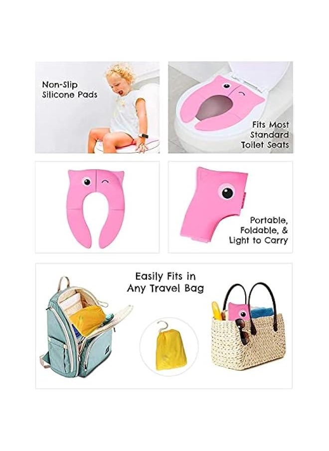 FYLX Toilet Potty Training Seat Cover Travel Toilet Seat Folding Non Slip Silic Pads Travel Portable Reusable Kids Toddlers Boys Girls Carry Bag Pink)  - Image 4