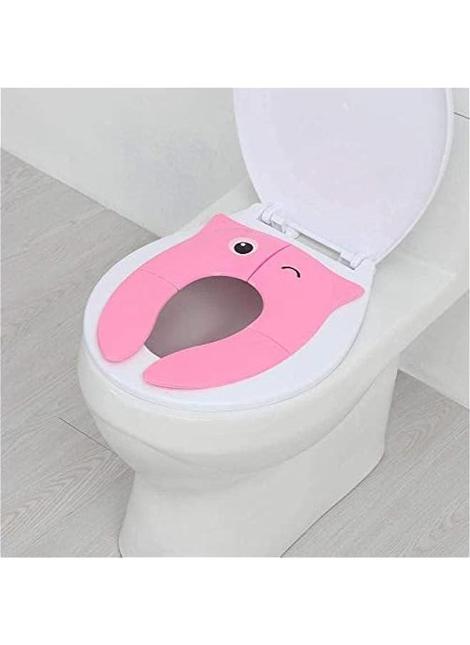 FYLX Toilet Potty Training Seat Cover Travel Toilet Seat Folding Non Slip Silic Pads Travel Portable Reusable Kids Toddlers Boys Girls Carry Bag Pink)  - Image 5