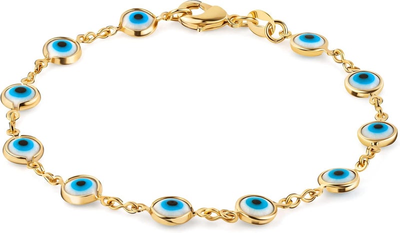 Barzel 18K Gold Plated Multicolored Evil Eye Bracelet for Women - Made in Brazil - Image 1