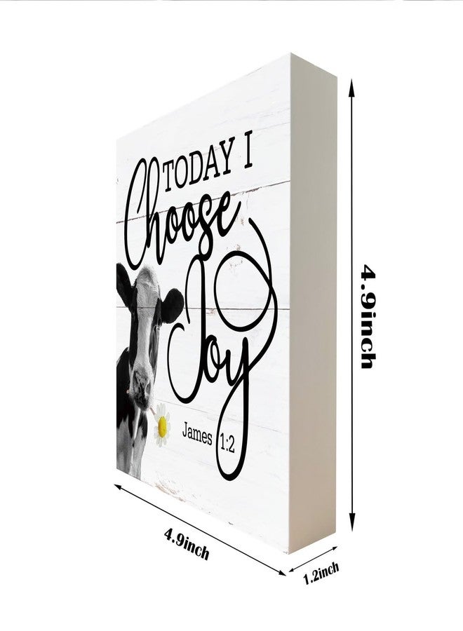 Razpah Christian Wood Signs, James 1:2 - Today I Choose Joy, Box Sign Decor Tabletop, Cow Decor Sign, Decorative Block Sign, Inspirational Sign, Farmhouse Decor for Shelf, Rustic Christian Home Table Décor - Image 2