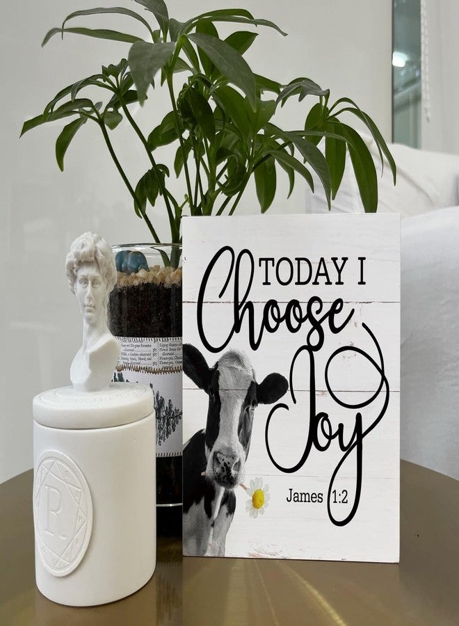 Razpah Christian Wood Signs, James 1:2 - Today I Choose Joy, Box Sign Decor Tabletop, Cow Decor Sign, Decorative Block Sign, Inspirational Sign, Farmhouse Decor for Shelf, Rustic Christian Home Table Décor - Image 5