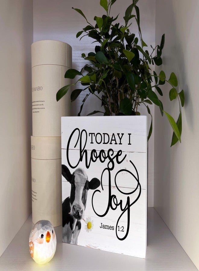 Razpah Christian Wood Signs, James 1:2 - Today I Choose Joy, Box Sign Decor Tabletop, Cow Decor Sign, Decorative Block Sign, Inspirational Sign, Farmhouse Decor for Shelf, Rustic Christian Home Table Décor - Image 4