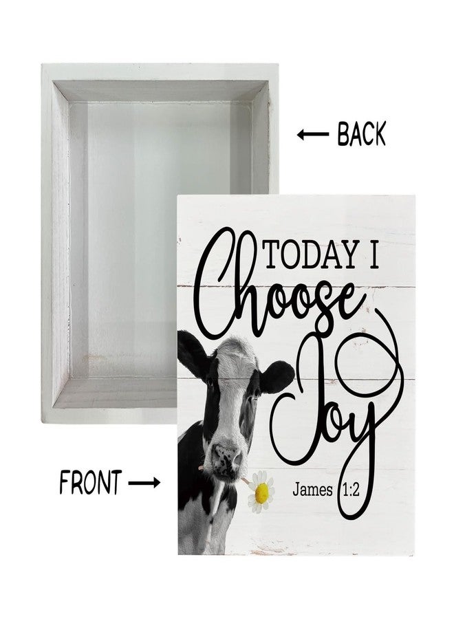 Razpah Christian Wood Signs, James 1:2 - Today I Choose Joy, Box Sign Decor Tabletop, Cow Decor Sign, Decorative Block Sign, Inspirational Sign, Farmhouse Decor for Shelf, Rustic Christian Home Table Décor - Image 3