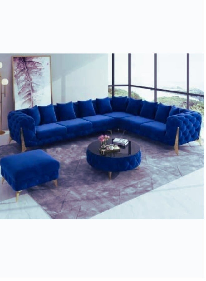 Maharat Al Bahar Regal Modern Luxury Fabric Sofa Set: Graciously Elegant Living Room Furniture Blue  - Image 1