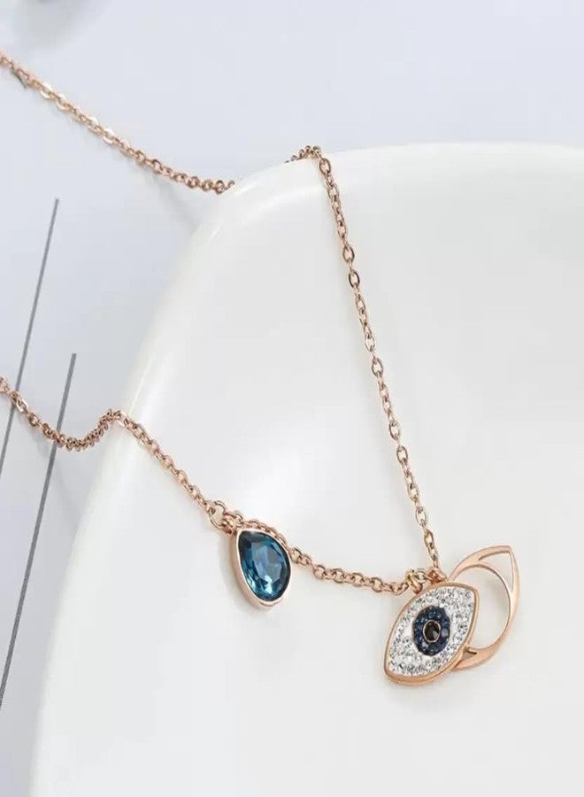 SALTY Anti Tarnish Evil Eye Pendant Necklace for Women | Stylish Locket Chain | Latest Fashion Jewellery Accessories for Girls | Minimal Jewelry | Gift for Women (Sapphire Evil Eye) | Marriage, Birthday | Gift for Valentine Day - Image 3