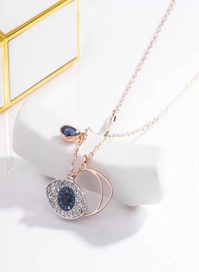 SALTY Anti Tarnish Evil Eye Pendant Necklace for Women | Stylish Locket Chain | Latest Fashion Jewellery Accessories for Girls | Minimal Jewelry | Gift for Women (Sapphire Evil Eye) | Marriage, Birthday | Gift for Valentine Day - Image 4