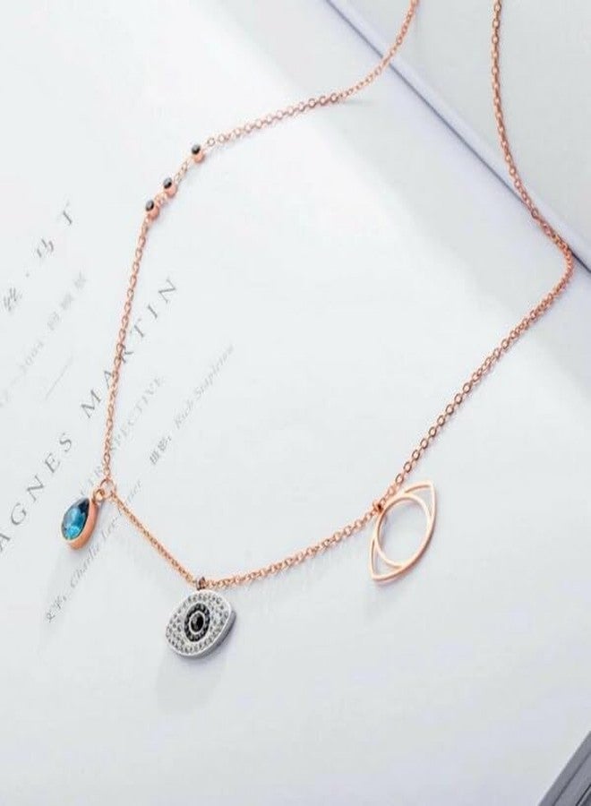 SALTY Anti Tarnish Evil Eye Pendant Necklace for Women | Stylish Locket Chain | Latest Fashion Jewellery Accessories for Girls | Minimal Jewelry | Gift for Women (Sapphire Evil Eye) | Marriage, Birthday | Gift for Valentine Day - Image 5