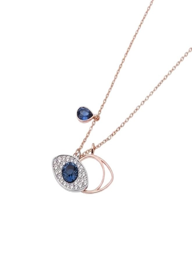 SALTY Anti Tarnish Evil Eye Pendant Necklace for Women | Stylish Locket Chain | Latest Fashion Jewellery Accessories for Girls | Minimal Jewelry | Gift for Women (Sapphire Evil Eye) | Marriage, Birthday | Gift for Valentine Day - Image 1