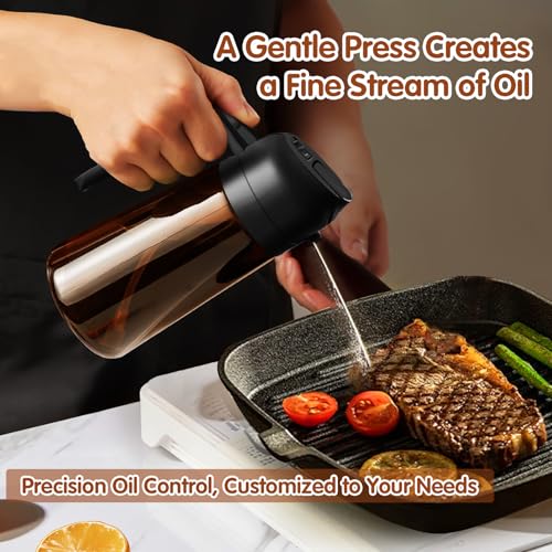 ‎YARRAMATE YARRAMATE 2PCS 16oz/470ml 2 in 1 Oil Sprayer for Cooking with Stickers, Dark Amber Food-Grade Olive Oil Dispenser Bottle for Kitchen, Air Fryer, Grill - Light Blockage(Black & Green) - Image 5