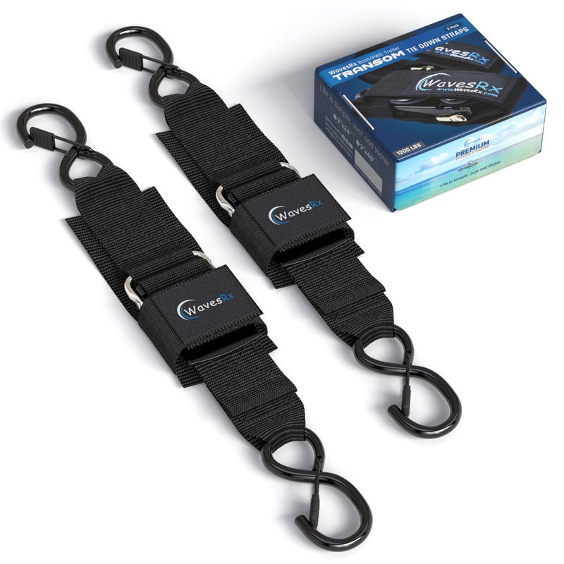 WavesRx Premium Boat & Jet Ski Trailer Transom Tie Down Straps - Adjustable Marine Boat Trailer Strap via Quick Release Buckle - Boats Transom Straps & Watercraft Accessories for Safe Transport - Image 1